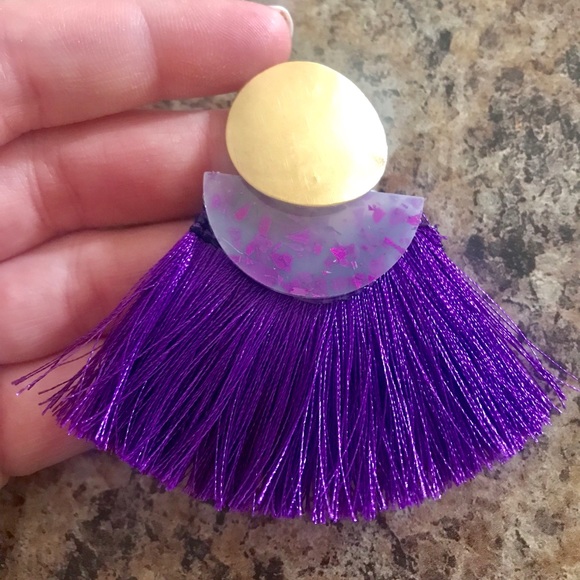 Acrylic Purple Fan Earrings - Picture 3 of 5